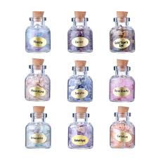 Juego de 9 Mini Botellas de Deseos con Piedras Preciosas